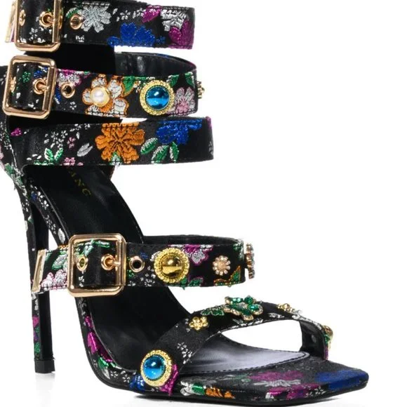 Floral Multi-Color Strappy Heels - Picture 6 of 14